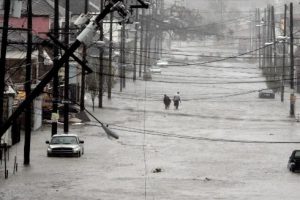 A flooded street as Hurricane Katrina hits New Orleans