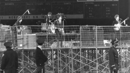 The Beatles perform at Candlestick Park in San Francisco.