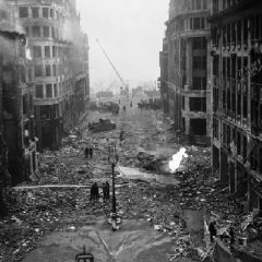 Air raid damage scene on King William Street, in the City of London