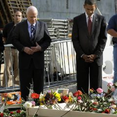 In 2008 presidential candidates Senators John McCain and Barack Obama pay respects to victims of September 11 attacks