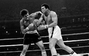 Muhammad Ali and Leon Spinks exchange punches during their World Boxing Association heavyweight title bout