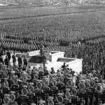 Over 100,000 members of Hitlers stormtroopers at the huge Nazi rally in the Leopold Arena in Nuremberg