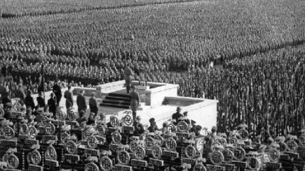 Over 100,000 members of Hitlers stormtroopers at the huge Nazi rally in the Leopold Arena in Nuremberg