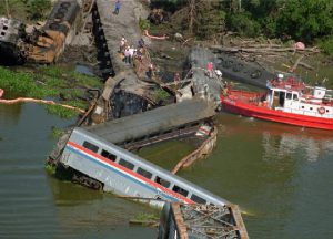 Wreckage of the Amtrak Sunset Limited train, north of Mobile, Alabama