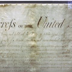 The top of New Jersey’s original manuscript Bill of Rights (AP Photo-Mel Evans)