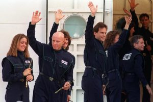 Participants in the Biosphere 2 project enter the enclosed facility near Oracle, Arizona (AP Photo-Jeff Robbins)