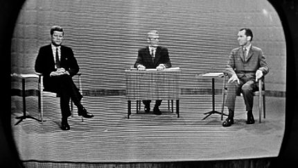 Senator John Kennedy and Vice President Richard Nixon as they debated campaign issues in a Chicago television studio (AP Photo)