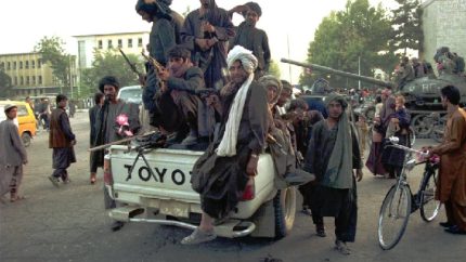 Taliban fighters around the Presidential palace in Kabul (AP Photo - B.K.Bangash)