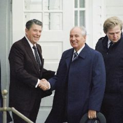 Soviet Leader Mikhail Gorbachev and U.S. Pres. Ronald Reagan (AP Photo-Ron Edmonds)