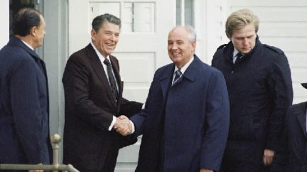 Soviet Leader Mikhail Gorbachev and U.S. Pres. Ronald Reagan (AP Photo-Ron Edmonds)