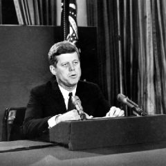 U.S. President John F. Kennedy proclaims a U.S. naval blockade against Cuba in a nationwide television and radio broadcast from the White House 1962 (AP Photo)