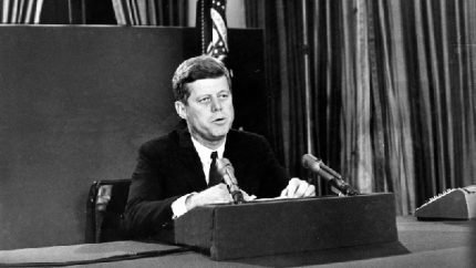 U.S. President John F. Kennedy proclaims a U.S. naval blockade against Cuba in a nationwide television and radio broadcast from the White House 1962 (AP Photo)