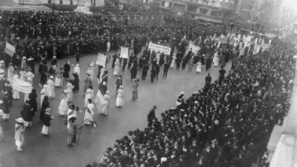 Women march in a suffrage parade on Fifth Avenue in New York (Library of Congress via AP)