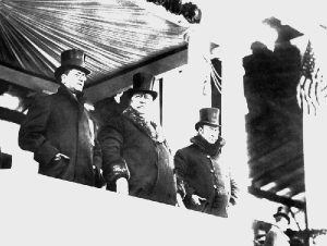 William Howard Taft and James S Sherman reviewed parade after their inauguration as president and vice president of the United States in January 1909 (AP Photo)