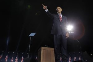 President-elect Barack Obama celebrates at the election night rally in Chicago (AP Photo-Jae C Hong)