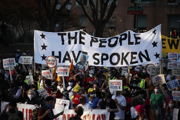 People march to show their support after Joe Biden defeated President Donald Trump to become 46th president of the United States (AP Photo-Rebecca Blackwell)