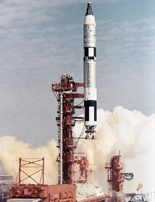 The Atlas booster lifting off with the Gemini 12 Space Capsule atop (AP Photo)