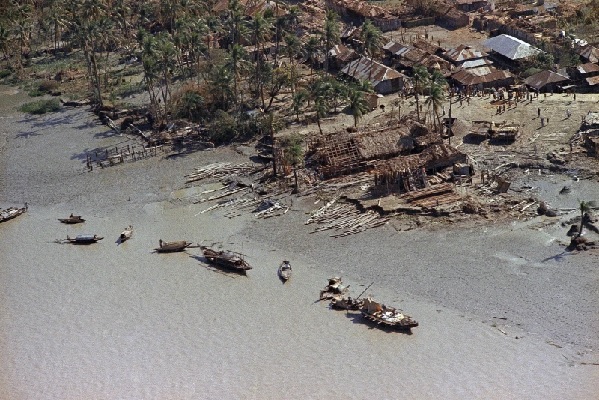 Aerial view of devastation in the aftermath of the cyclone that hit the Bay of Bengal in East Pakistan (AP Photo-Harry Koundakjian)