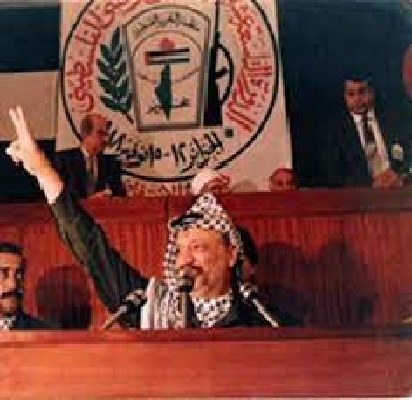  Yasser Arafat, head of the PLO terrorist organization, declares independence for Palestine under a government in exile .