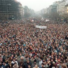 About 200,000 people gather in Wenceslas Square, Prague, Czechoslovakia during the Velvet Revolution (AP Photo-Peter Dejong, File)