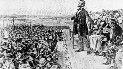 President Abraham Lincoln makes his Gettysburg Address at the dedication of the Gettysburg National Cemetery on the battlefield at Gettysburg, Pennsylvania (AP Photo)