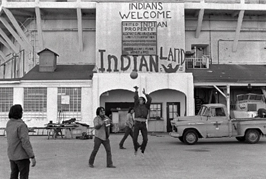 Native Americans play ball games at the main dock area on Alcatraz in San Francisco during their occupation of the island (AP Photo, File)