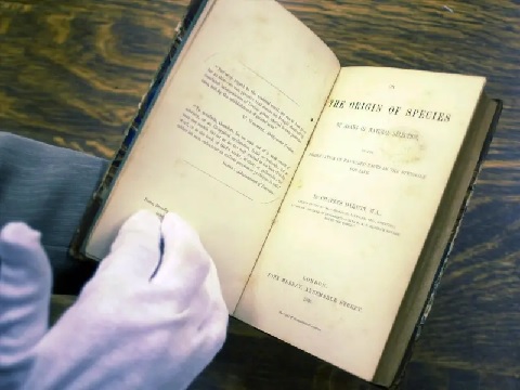  An 1859 first edition of Charles Darwin’s 'On the Origin of Species by Means of Natural Selection' displayed at the Boston Public Library (AP Photo-Steven Senne)