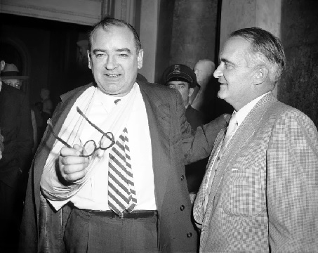 Senator Joseph McCarthy comes off the senate floor after members adopted a resolution condemning his conduct (AP Photo)