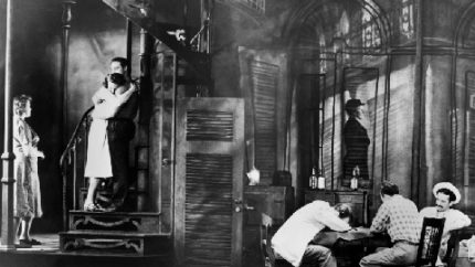 The final scene of the original Broadway production of 'A Streetcar Named Desire' with Marlon Brando, Kim Hunter, and Jessica Tandy as Blanche (AP Photo)