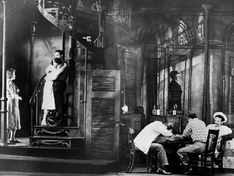 The final scene of the original Broadway production of 'A Streetcar Named Desire' with Marlon Brando, Kim Hunter, and Jessica Tandy as Blanche (AP Photo)