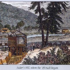 Illustration of Sutter’s Mill located on the American Fork River in Coloma, California where James Marshall discovered gold in 1848 (AP Photo)