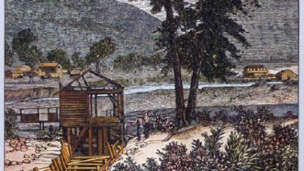 Illustration of Sutter’s Mill located on the American Fork River in Coloma, California where James Marshall discovered gold in 1848 (AP Photo)