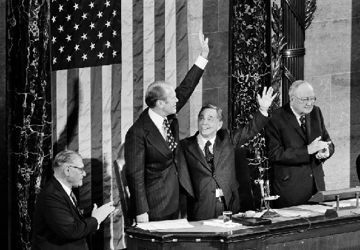 Vice President Gerald R Ford waves after he was sworn in as vice president (AP Photo)