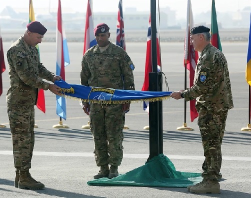 International Security Assistance Force Joint Command Lieutenant General Joseph Anderson during a flag-lowering ceremony in Kabul (AP Photo - Massoud Hossaini)