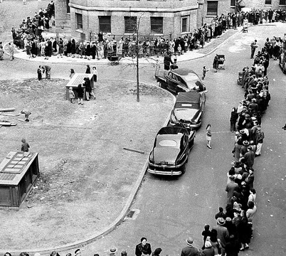 A long line winds toward Morrisania Hospital in the Bronx borough of New York, where doctors are inoculating against smallpox in 1947 (AP Photo - File)