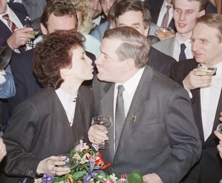 New Polish President Lech Walesa at his campaign headquarters in Gdansk, after winning the presidential election (AP Photo - Czarek Sokolowski)