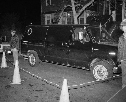 A stolen black van discovered in Brooklyn, believed used in the Monday morning robbery at Kennedy Airport (AP Photo - Ken Murray)