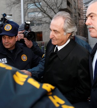 Bernard Madoff after a bail hearing in which prosecutors said Madoff violated bail conditions and should be jailed without bail (AP Photo, Kathy Willens)