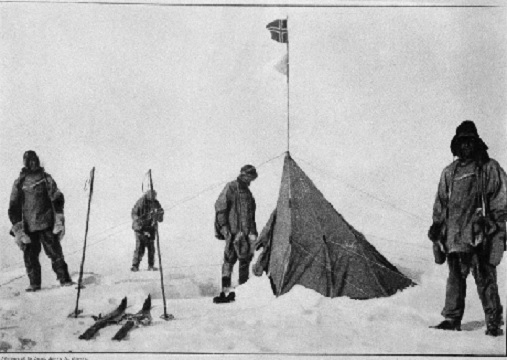 The Scott Party before Roald Amundsen’s tent at the South Pole (AP Photo)