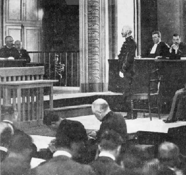 Alfred Dreyfus standing before a court-martial at Rennes, France, 1894