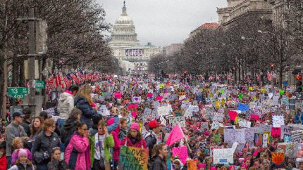 An international women's protest march the day after the new president's inauguration