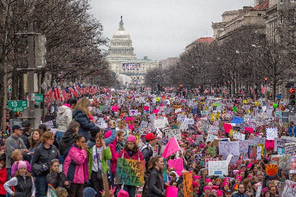 An international women's protest march the day after the new president's inauguration